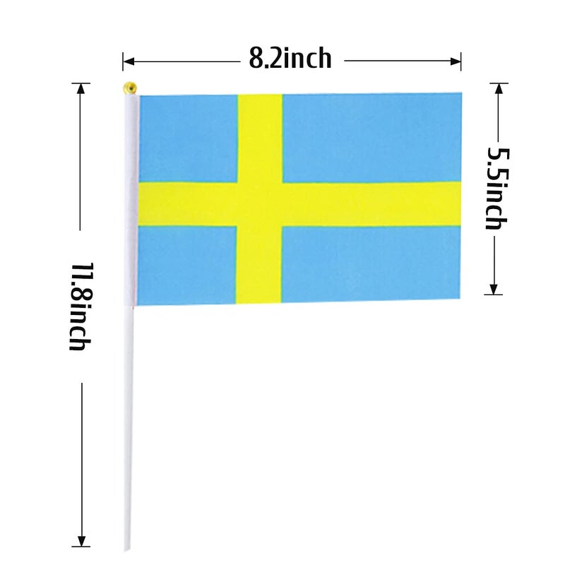 mflagperft علم السويد، علم سويدي، أعلام صغيرة محمولة باليد على عصا، مثالية لمناسبات الحفلات، المواكب، الفعاليات الرياضية، وزينة المهرجانات الوطنية - Image 3